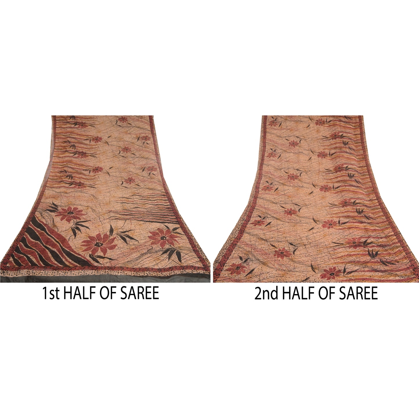 Sanskriti Vintage Saree Peach Pure Georgette Silk Printed Sari 5yd Craft Sustainable Fabric