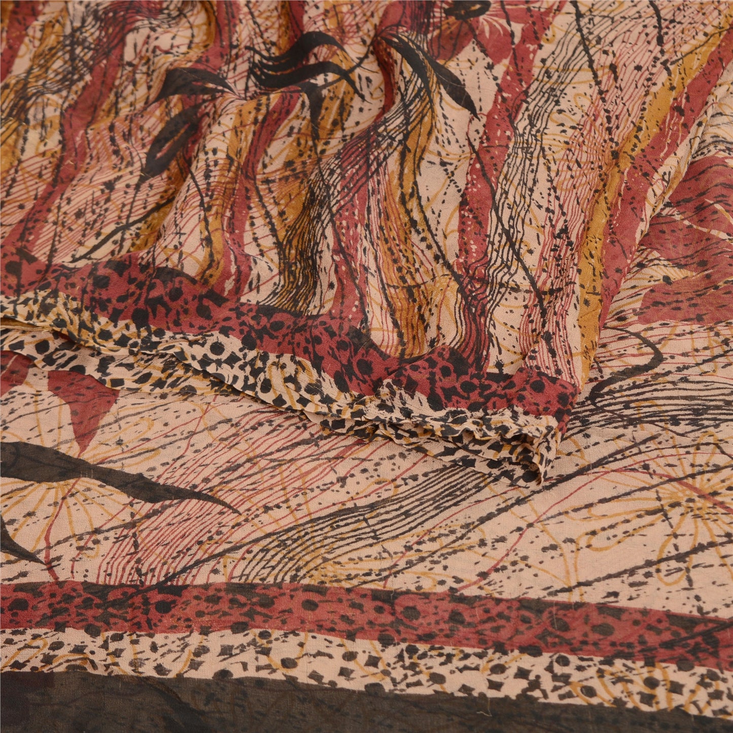 Sanskriti Vintage Saree Peach Pure Georgette Silk Printed Sari 5yd Craft Sustainable Fabric