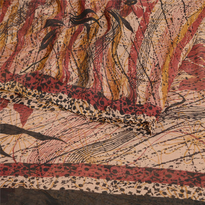 Sanskriti Vintage Saree Peach Pure Georgette Silk Printed Sari 5yd Craft Sustainable Fabric