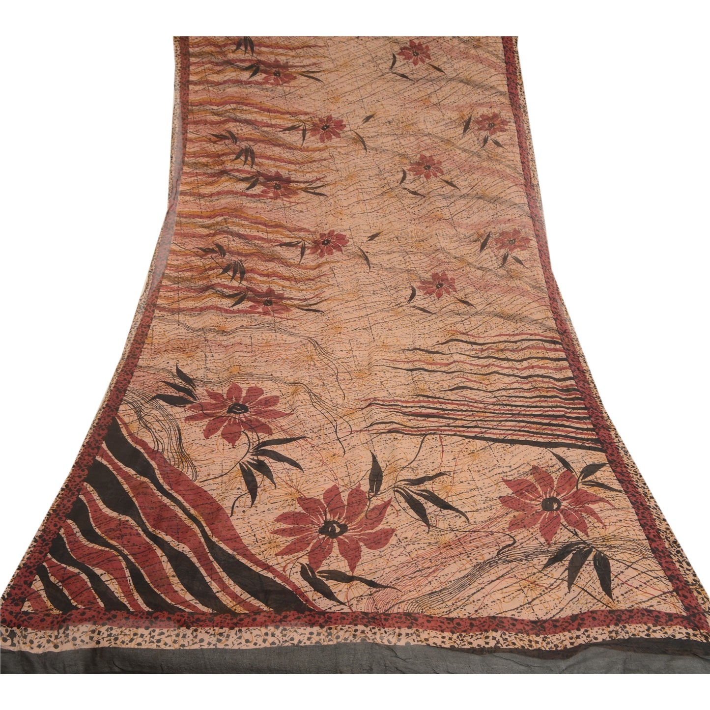 Sanskriti Vintage Saree Peach Pure Georgette Silk Printed Sari 5yd Craft Sustainable Fabric