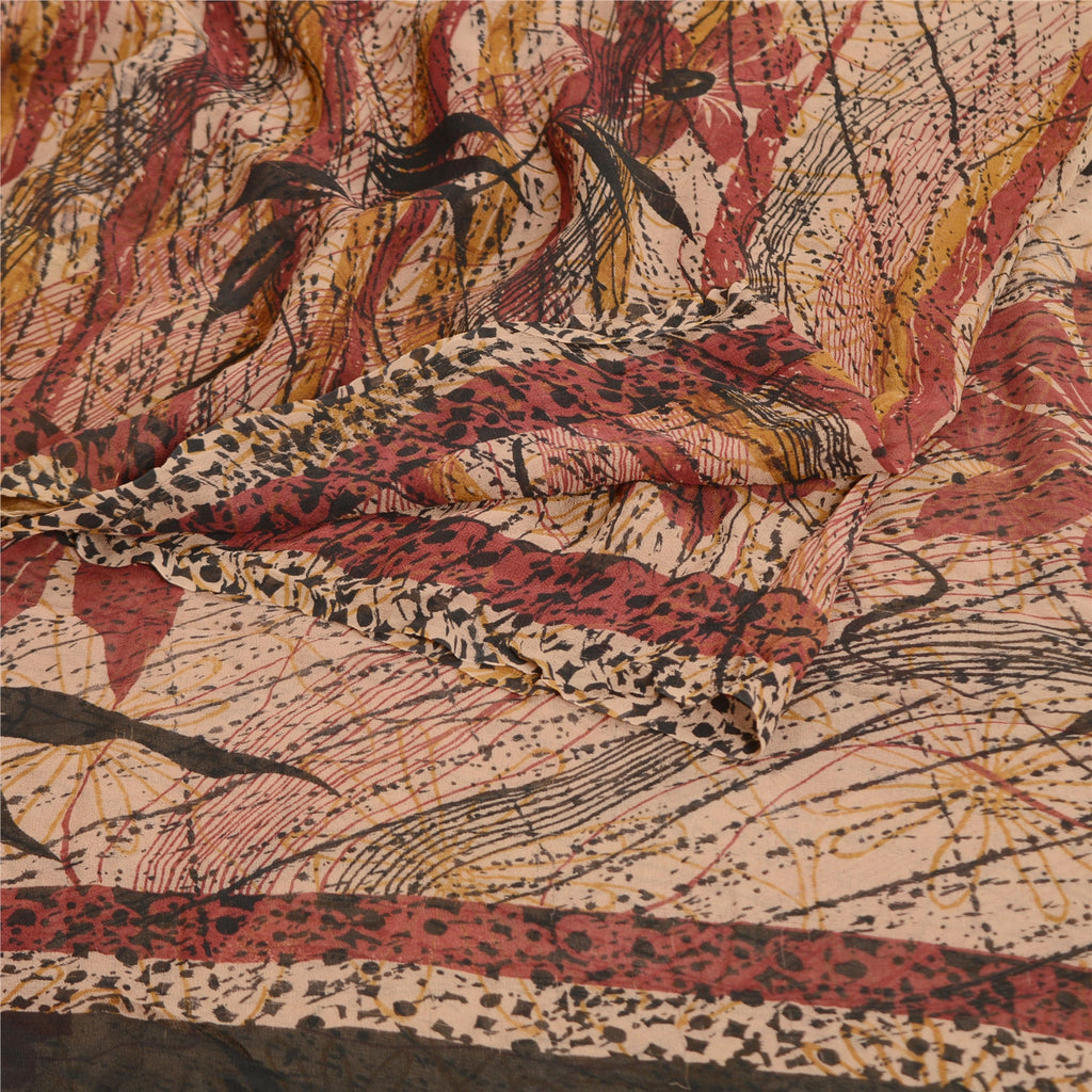 Sanskriti Vintage Saree Peach Pure Georgette Silk Printed Sari 5yd Craft Sustainable Fabric