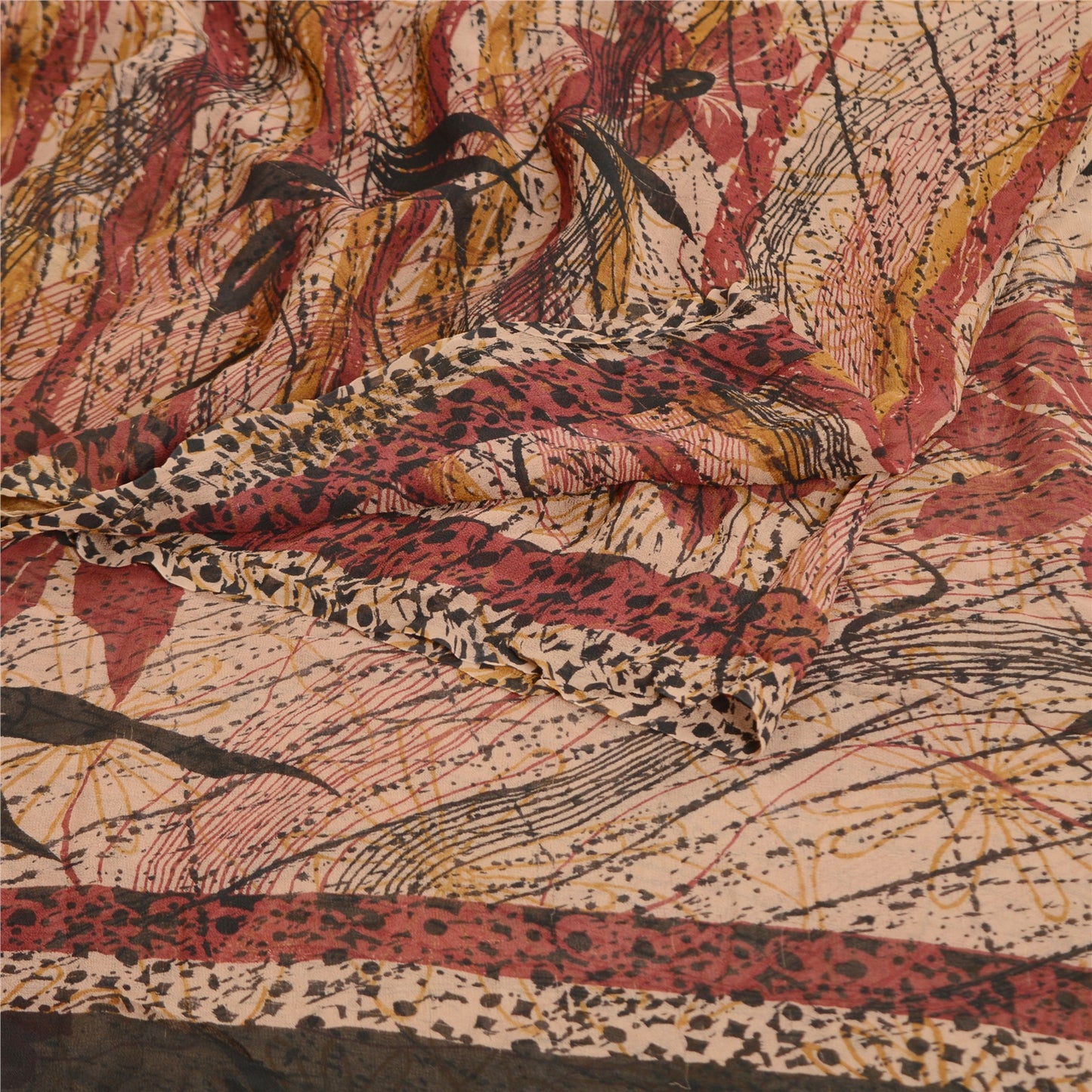 Sanskriti Vintage Saree Peach Pure Georgette Silk Printed Sari 5yd Craft Sustainable Fabric