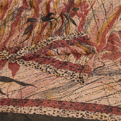 Sanskriti Vintage Saree Peach Pure Georgette Silk Printed Sari 5yd Craft Sustainable Fabric