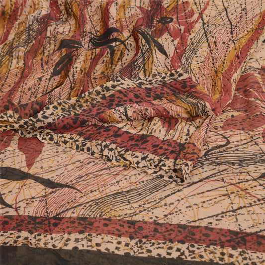 Sanskriti Vintage Saree Peach Pure Georgette Silk Printed Sari 5yd Craft Sustainable Fabric