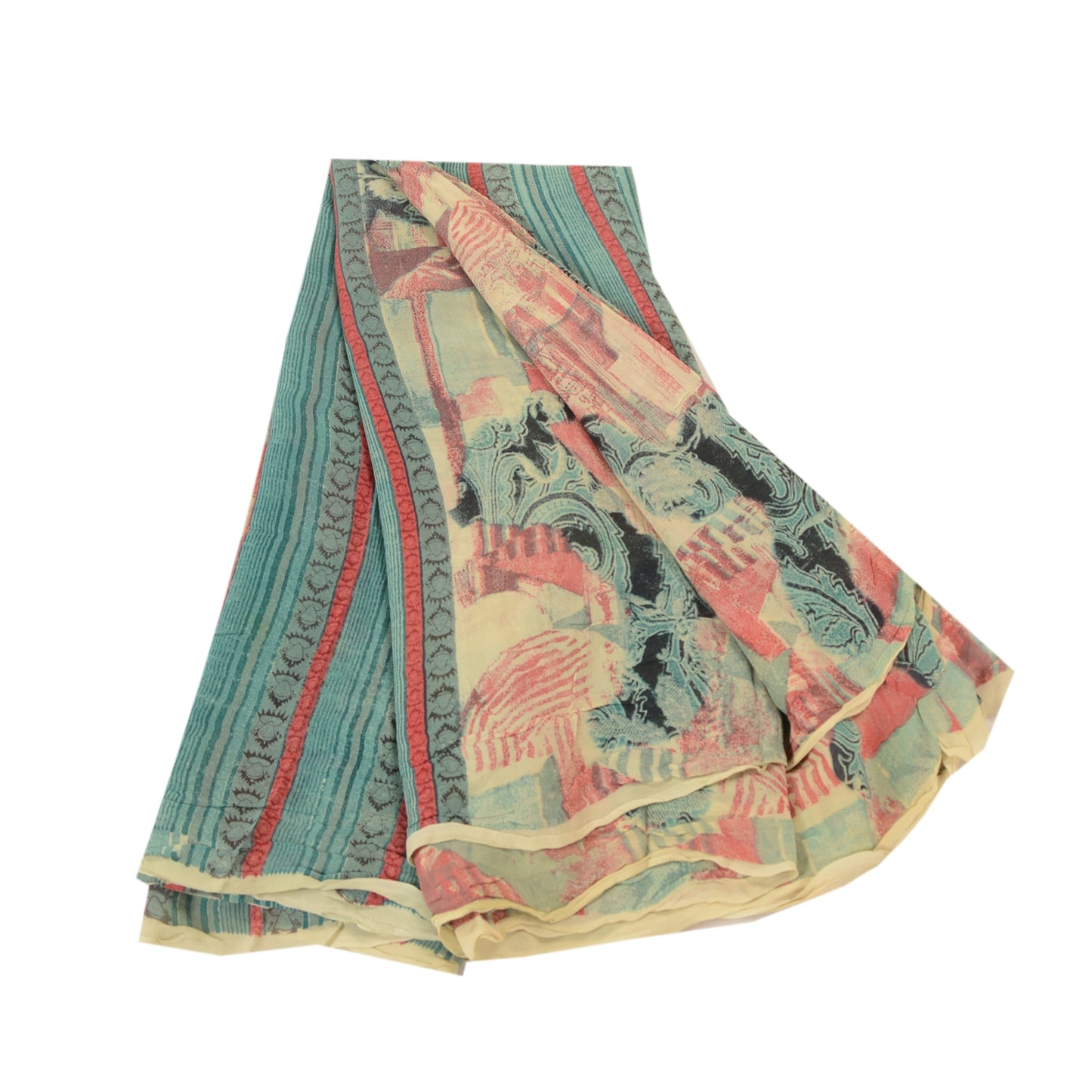 Sanskriti Vintage Saree Multi Pure Georgette Silk Printed Sari 5yd Craft Sustainable Fabric