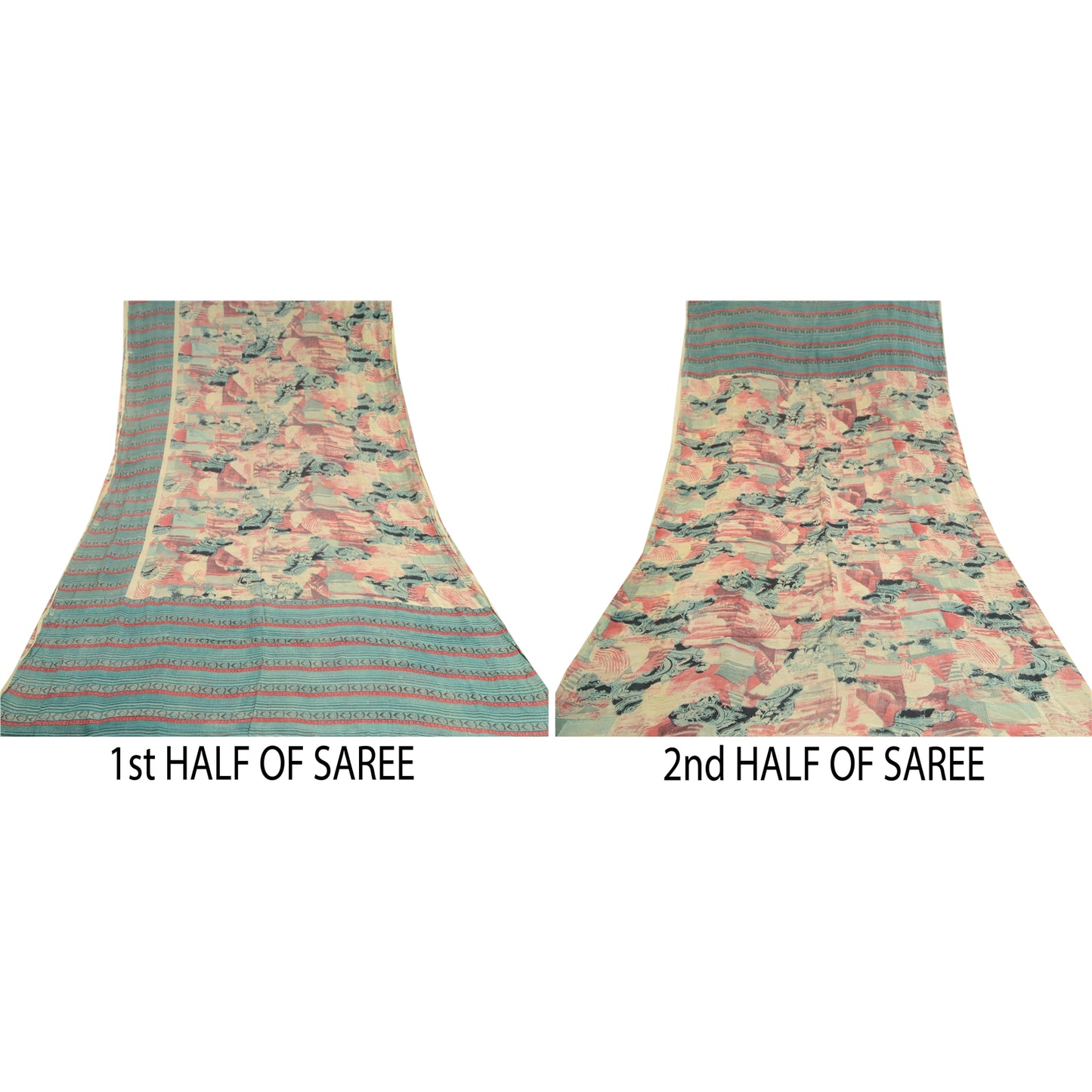 Sanskriti Vintage Saree Multi Pure Georgette Silk Printed Sari 5yd Craft Sustainable Fabric