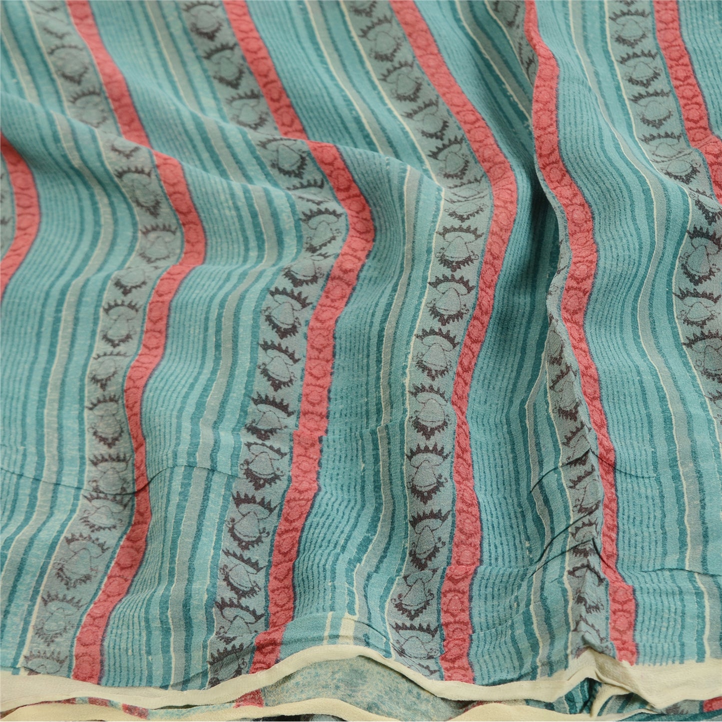 Sanskriti Vintage Saree Multi Pure Georgette Silk Printed Sari 5yd Craft Sustainable Fabric