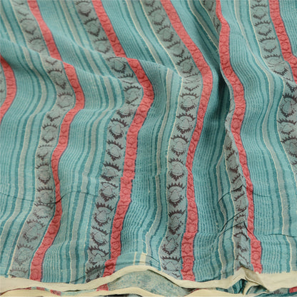 Sanskriti Vintage Saree Multi Pure Georgette Silk Printed Sari 5yd Craft Sustainable Fabric