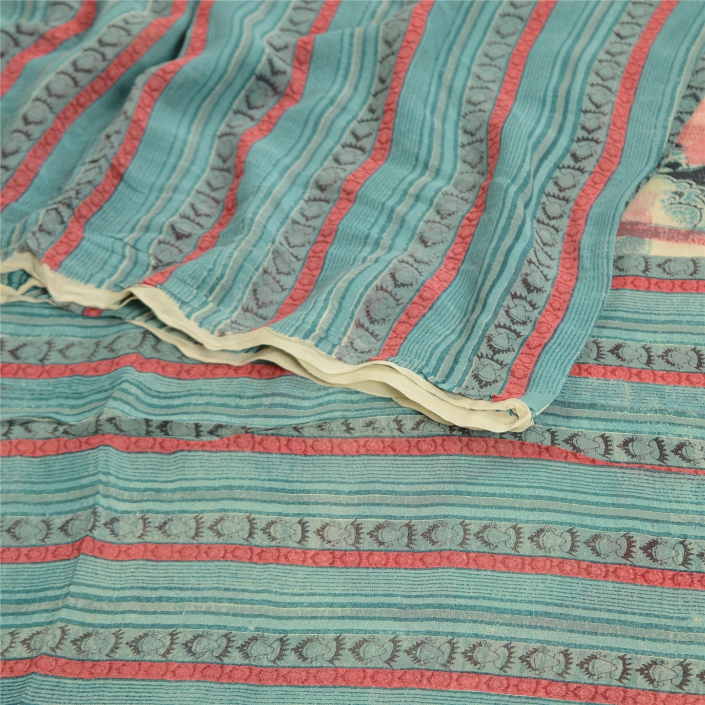 Sanskriti Vintage Saree Multi Pure Georgette Silk Printed Sari 5yd Craft Sustainable Fabric