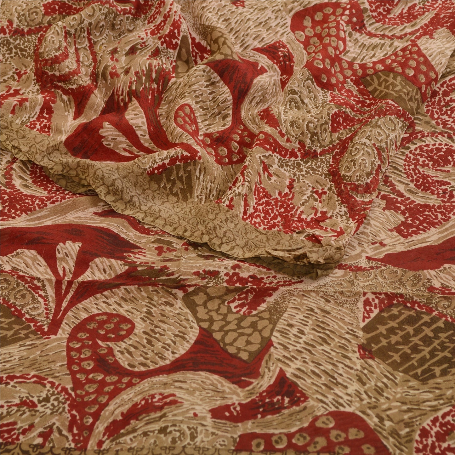 Санскрити Винтаж Сари Красный Чистый Жоржет Шелк Напечатанный Сари Мягкая Ремесленная Экологичная Ткань