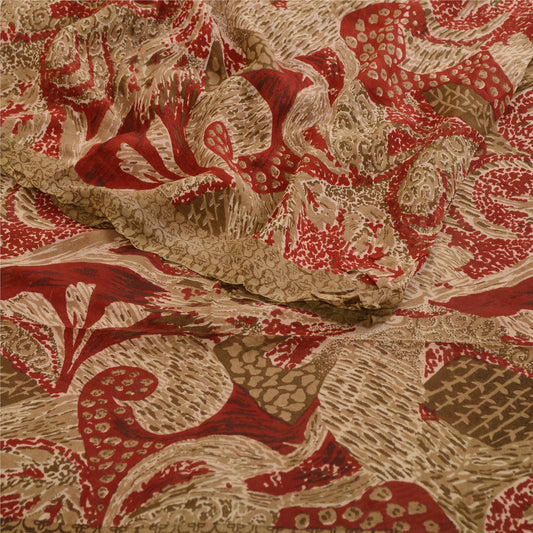 Sanskriti Vintage Saree Red Pure Georgette Silk Printed Sari Soft Craft Sustainable Fabric