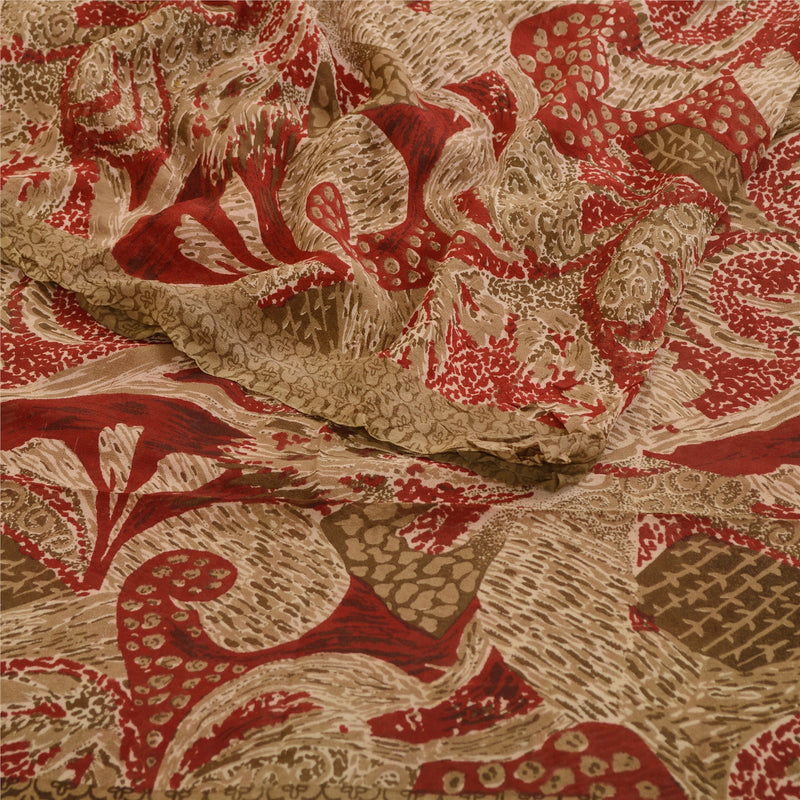 Sanskriti Vintage Sari 100% Pure Georgette Silk Saree Red Printed 5yd Soft Craft Fabric Home Decor, Women Floral Outfit, Silk Scrap