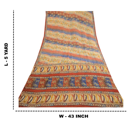 Sanskriti Vintage Saree Red Pure Georgette Silk Printed Sari 5yd Craft Sustainable Fabric