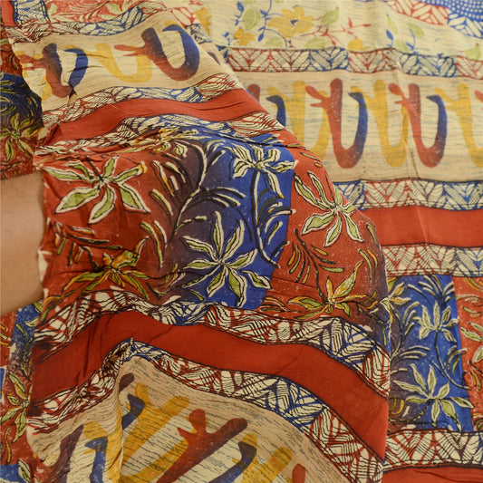 Sanskriti Vintage Saree Red Pure Georgette Silk Printed Sari 5yd Craft Sustainable Fabric
