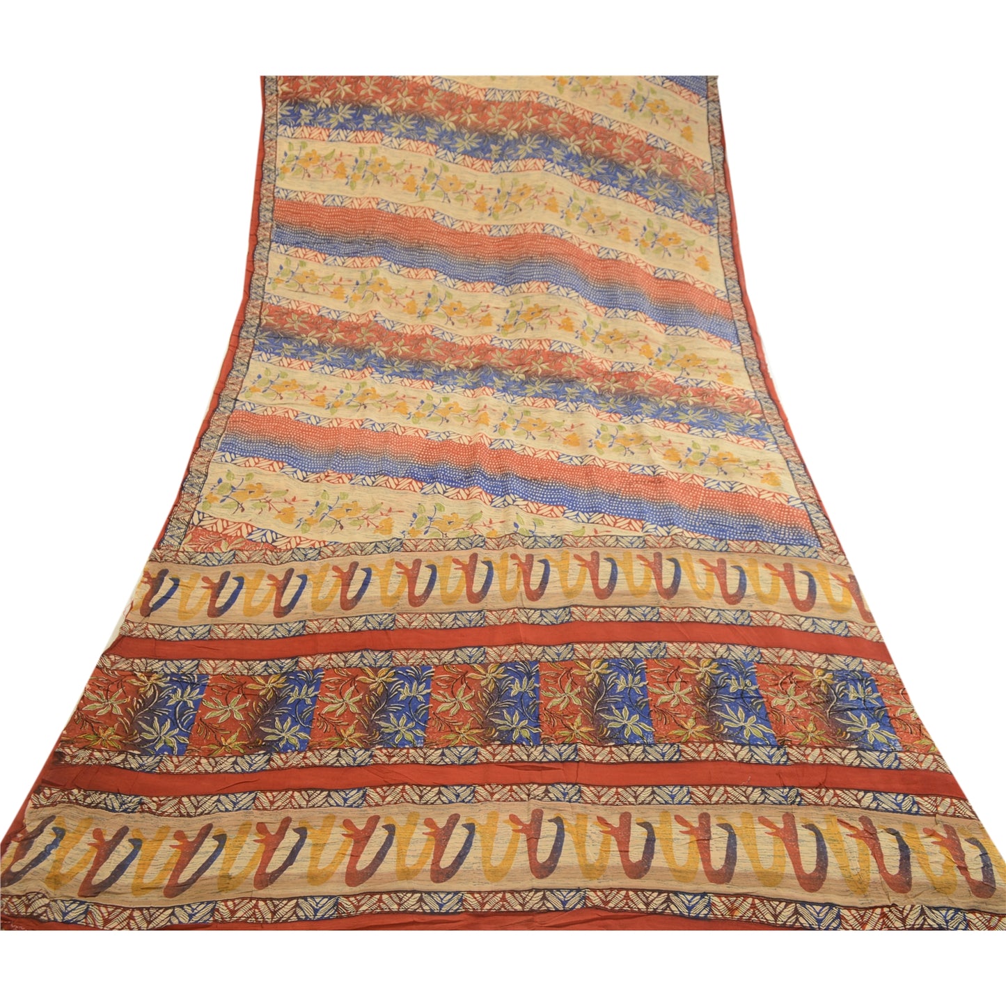 Sanskriti Vintage Saree Red Pure Georgette Silk Printed Sari 5yd Craft Sustainable Fabric