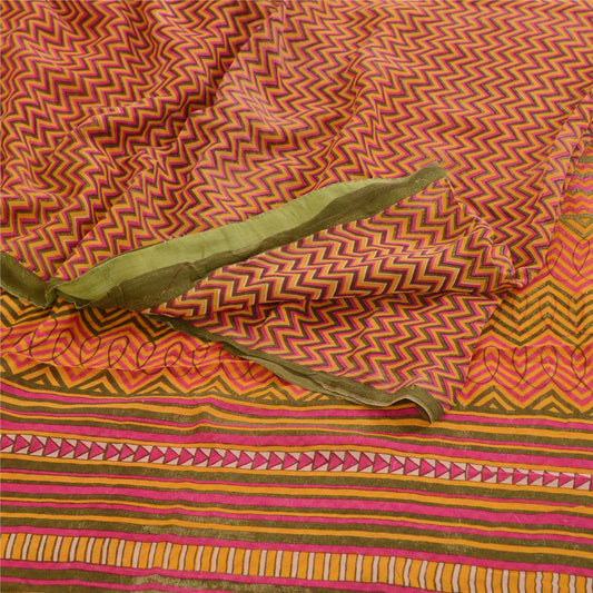 Sanskriti Vintage Saree Multi Pure Georgette Silk Printed Sari 5yd Craft Sustainable Fabric