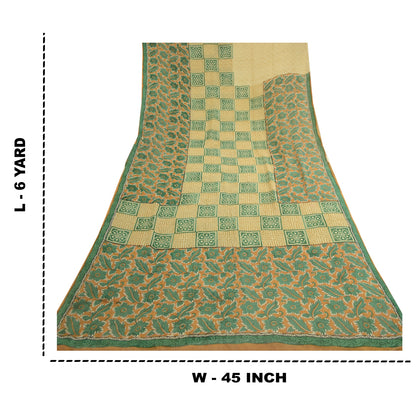 Sanskriti Vintage Saree Green Pure Georgette Silk Printed Sari Craft Soft Sustainable Fabric