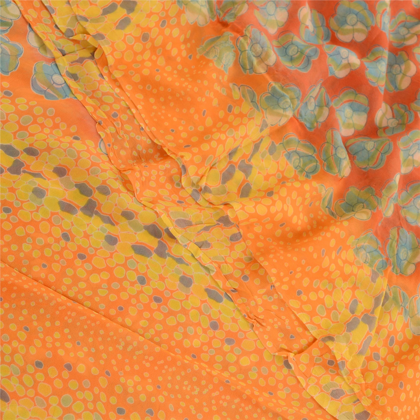 Sanskriti Vintage Saree From India Red Blend Georgette Printed Sari Craft Sustainable Fabric