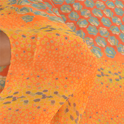 Sanskriti Vintage Saree From India Red Blend Georgette Printed Sari Craft Sustainable Fabric