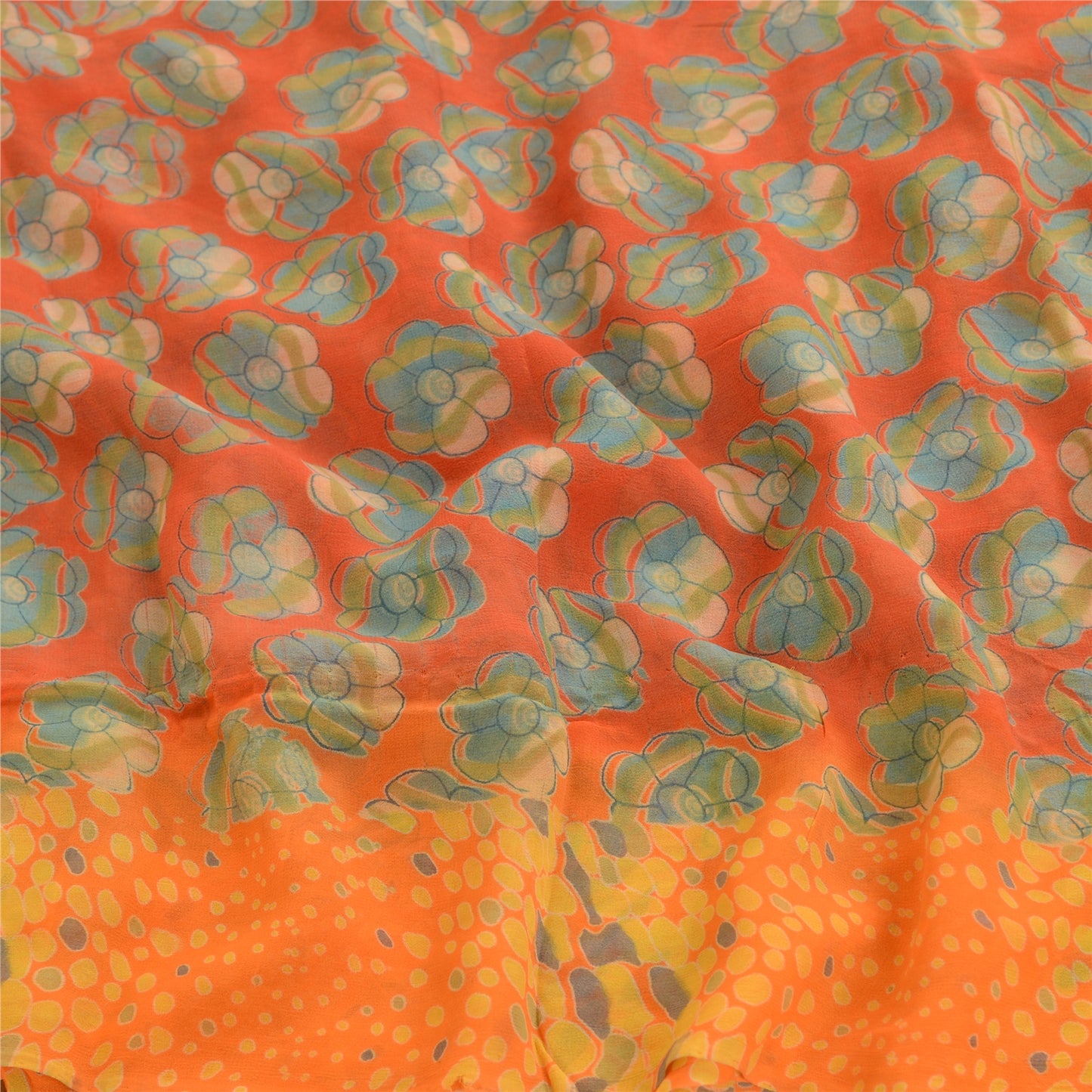 Sanskriti Vintage Saree From India Red Blend Georgette Printed Sari Craft Sustainable Fabric