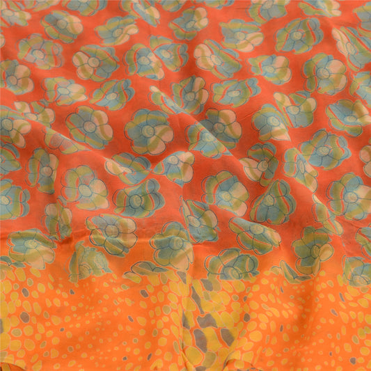 Sanskriti Vintage Saree From India Red Blend Georgette Printed Sari Craft Sustainable Fabric