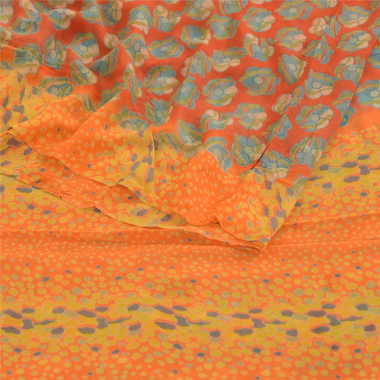 Sanskriti Vintage Saree From India Red Blend Georgette Printed Sari Craft Sustainable Fabric