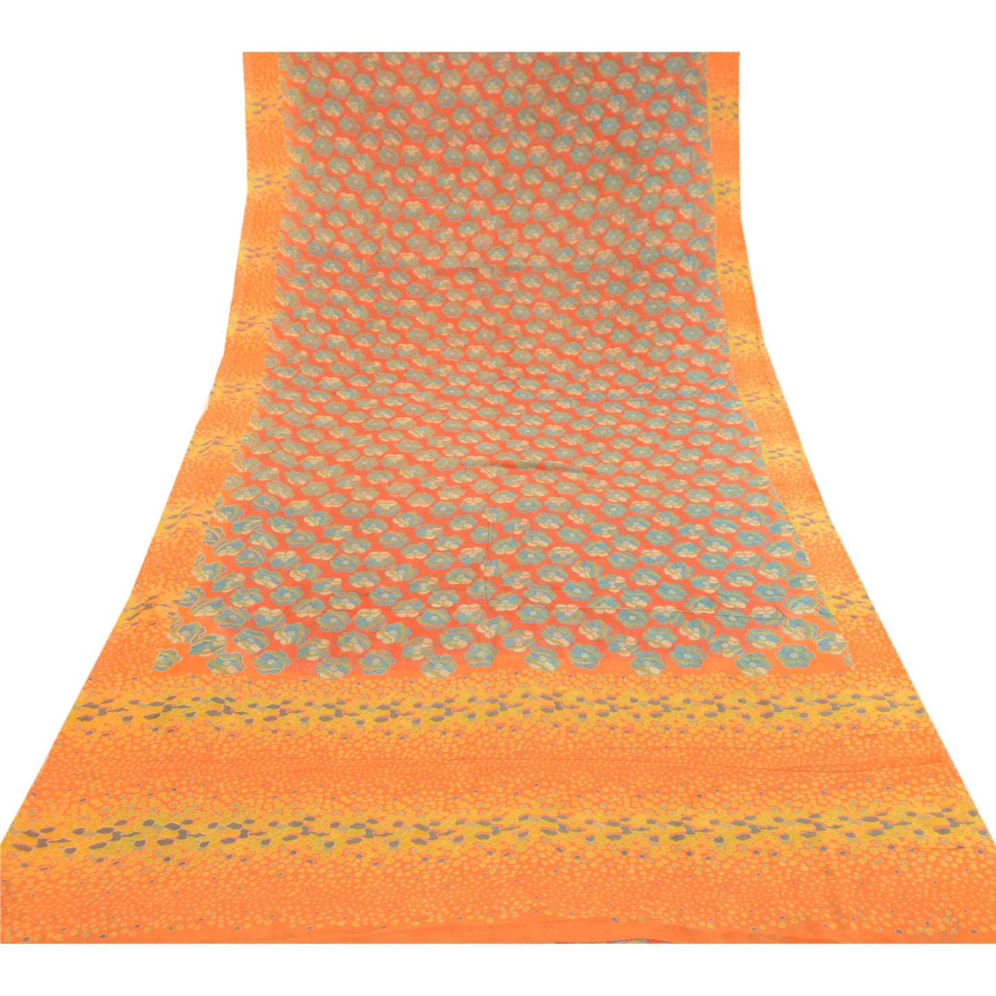 Sanskriti Vintage Saree From India Red Blend Georgette Printed Sari Craft Sustainable Fabric