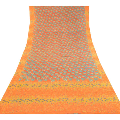 Sanskriti Vintage Saree From India Red Blend Georgette Printed Sari Craft Sustainable Fabric