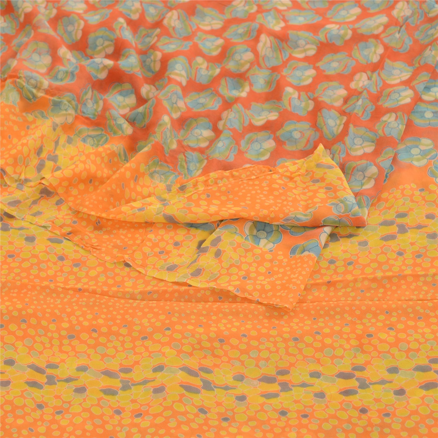 Sanskriti Vintage Saree From India Red Blend Georgette Printed Sari Craft Sustainable Fabric