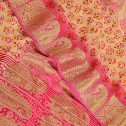 Sanskriti Vintage Saree Pink Blend Georgette Printed Woven Sari 5yd Craft Sustainable Fabric