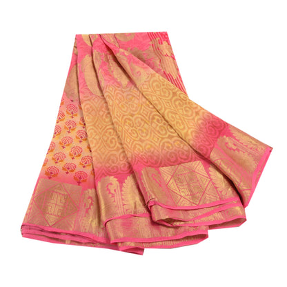 Sanskriti Vintage Saree Pink Blend Georgette Printed Woven Sari 5yd Craft Sustainable Fabric