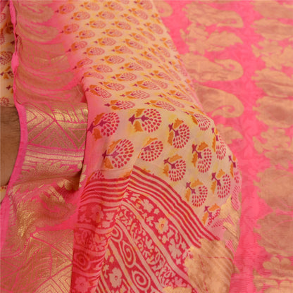 Sanskriti Vintage Saree Pink Blend Georgette Printed Woven Sari 5yd Craft Sustainable Fabric