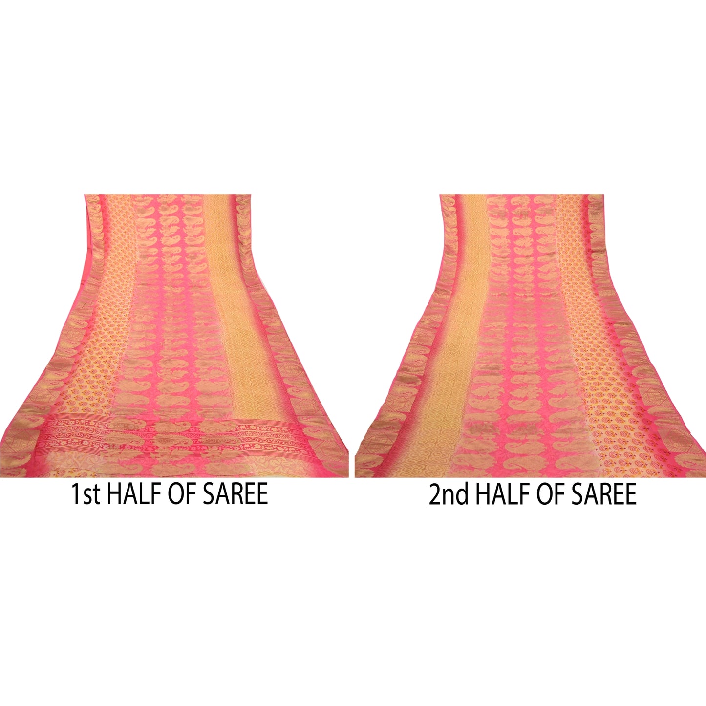 Sanskriti Vintage Saree Pink Blend Georgette Printed Woven Sari 5yd Craft Sustainable Fabric