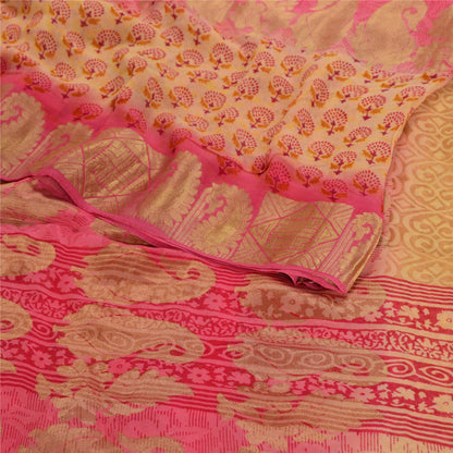 Sanskriti Vintage Saree Pink Blend Georgette Printed Woven Sari 5yd Craft Sustainable Fabric