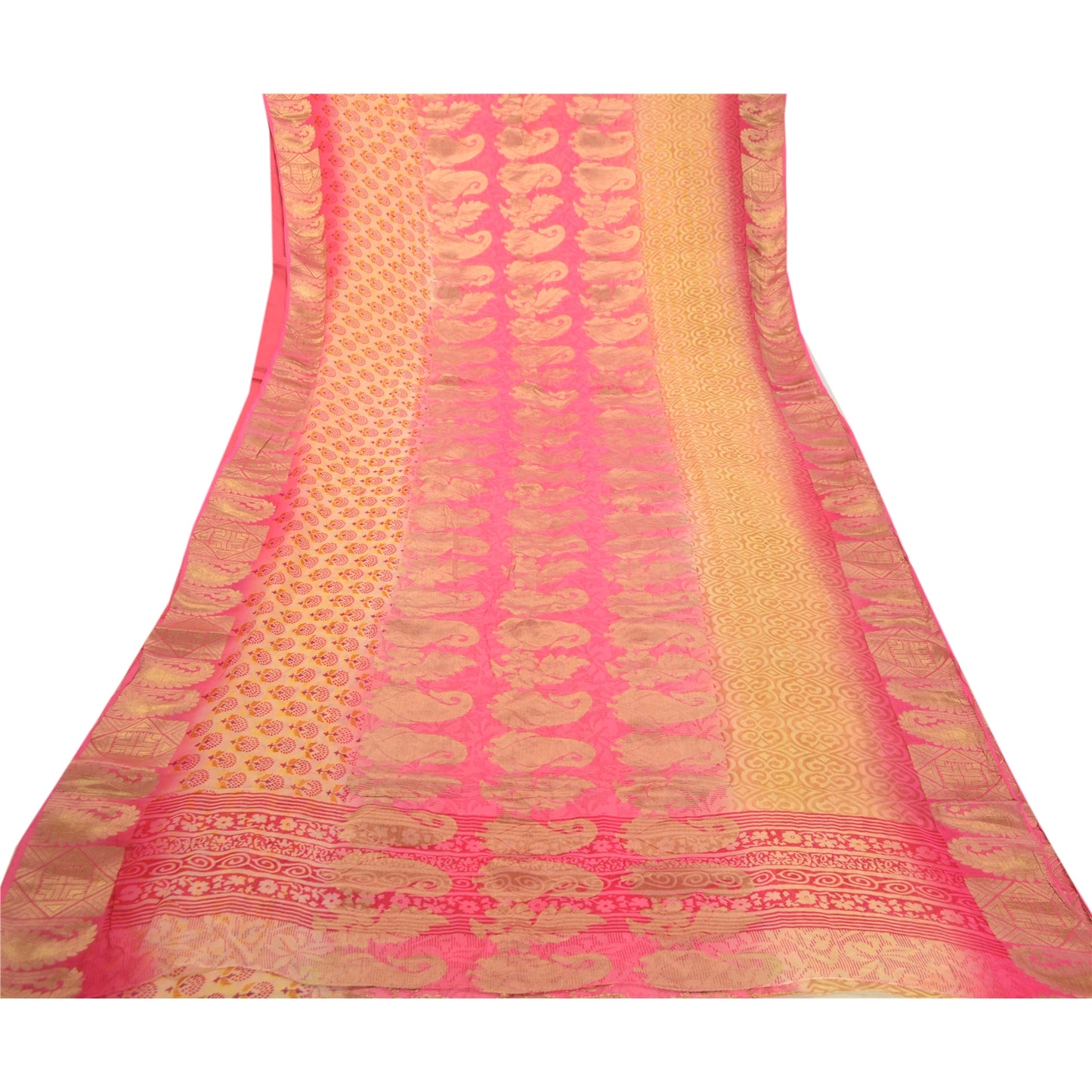 Sanskriti Vintage Saree Pink Blend Georgette Printed Woven Sari 5yd Craft Sustainable Fabric