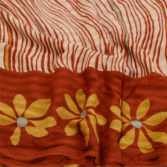 Sanskriti Vintage Saree Dark Red Pure Georgette Silk Printed Sari Craft Sustainable Fabric