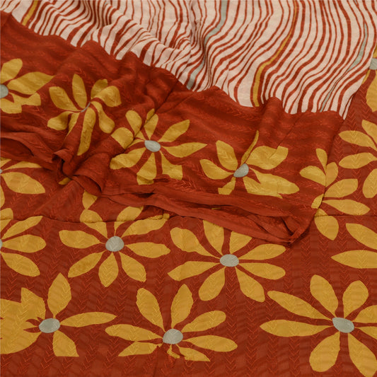 Sanskriti Vintage Saree Dark Red Pure Georgette Silk Printed Sari Craft Sustainable Fabric