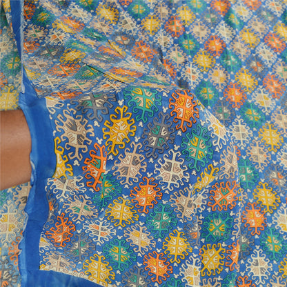 Sanskriti Vintage Saree Blue Blend Georgette Printed Sari Floral Craft Sustainable Fabric