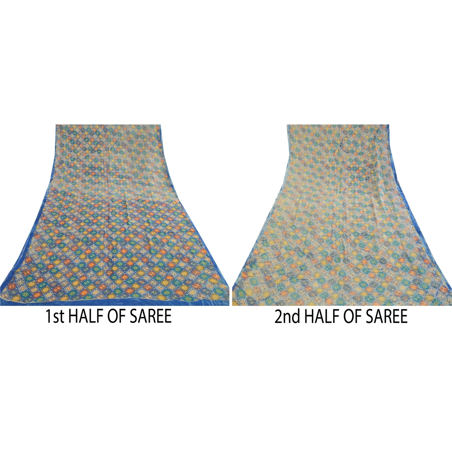 Sanskriti Vintage Saree Blue Blend Georgette Printed Sari Floral Craft Sustainable Fabric