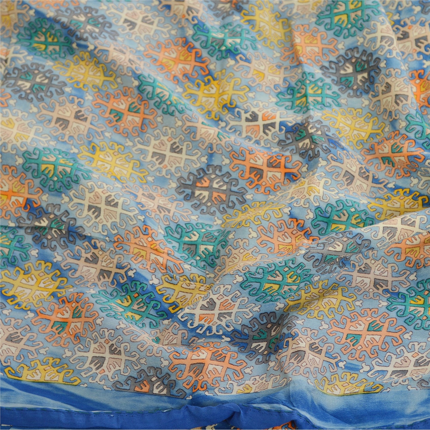 Sanskriti Vintage Saree Blue Blend Georgette Printed Sari Floral Craft Sustainable Fabric
