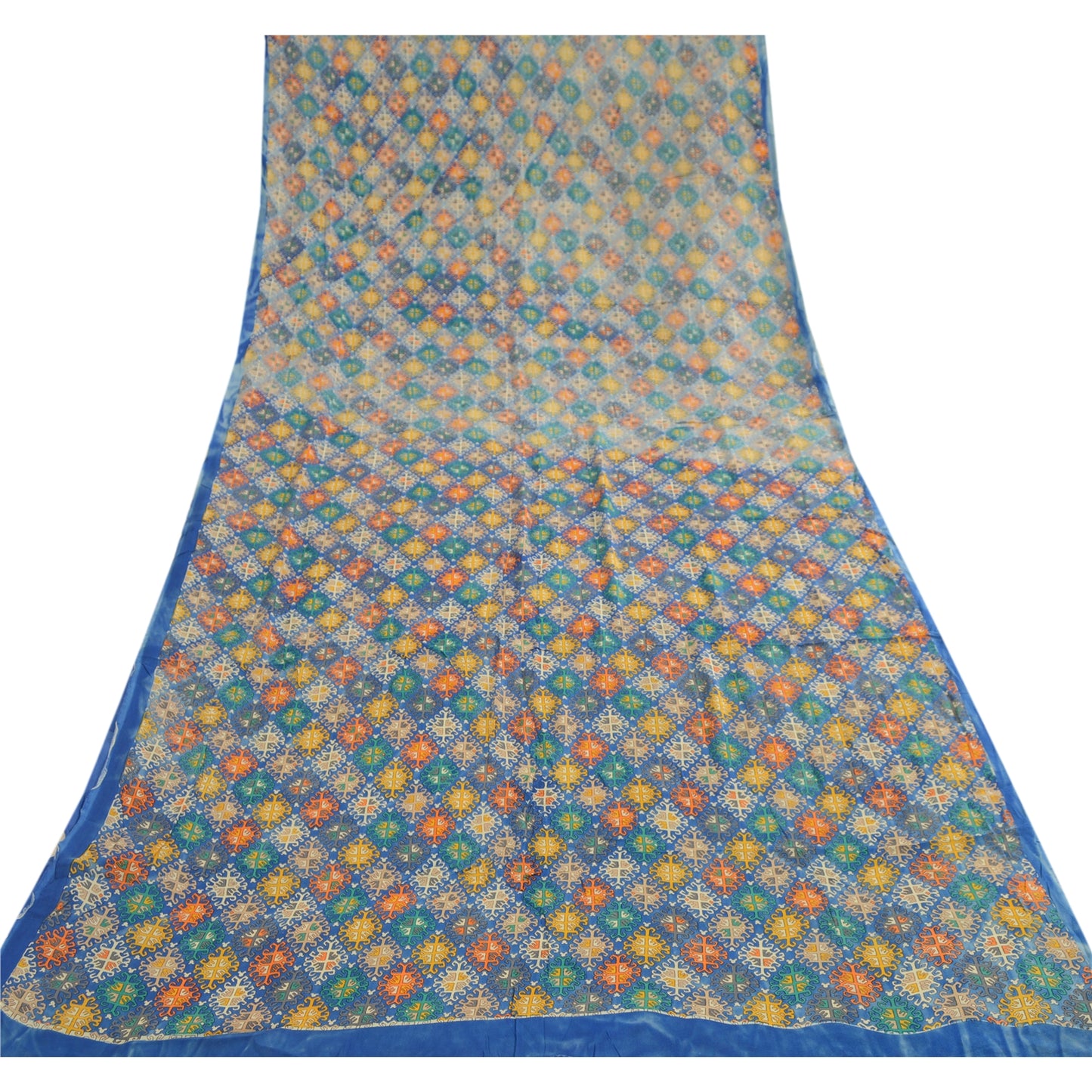Sanskriti Vintage Saree Blue Blend Georgette Printed Sari Floral Craft Sustainable Fabric