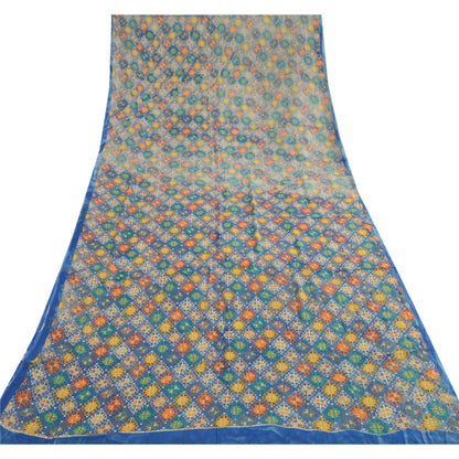 Sanskriti Vintage Saree Blue Blend Georgette Printed Sari Floral Craft Sustainable Fabric