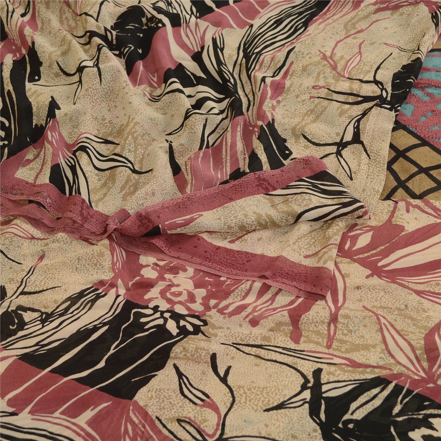 Сари из натурального шелка Sanskriti Vintage, многослойное сари из чистого жоржета, 5 ярдов, ткань для рукоделия, устойчивая к истиранию