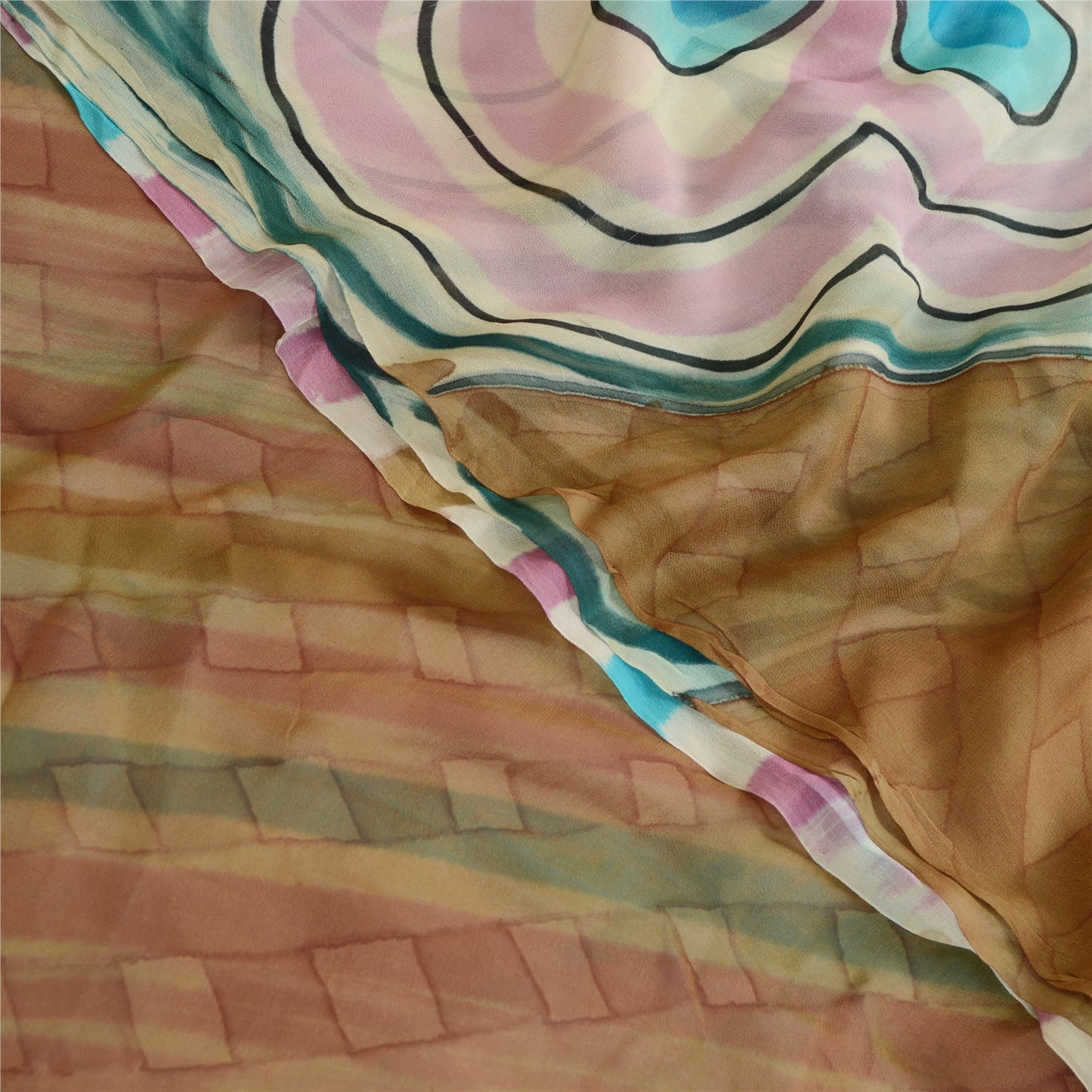 Sanskriti Vintage Sarees Multi Pure Georgette Silk Printed Sari 5yd Craft Sustainable Fabric