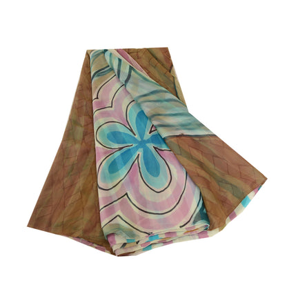 Sanskriti Vintage Sarees Multi Pure Georgette Silk Printed Sari 5yd Craft Sustainable Fabric