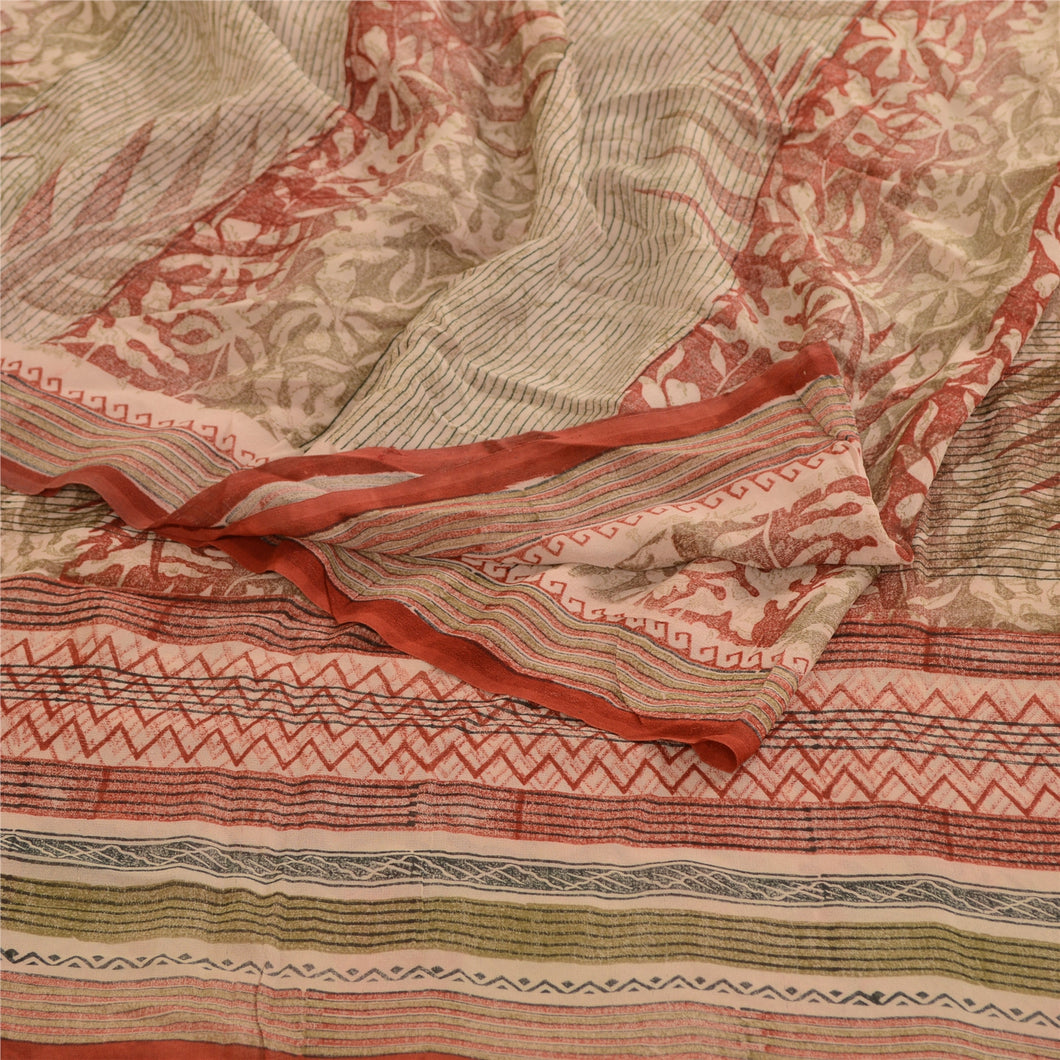 Sanskriti Vintage Sarees Red Pure Georgette Silk Printed Sari Soft Craft Fabric
