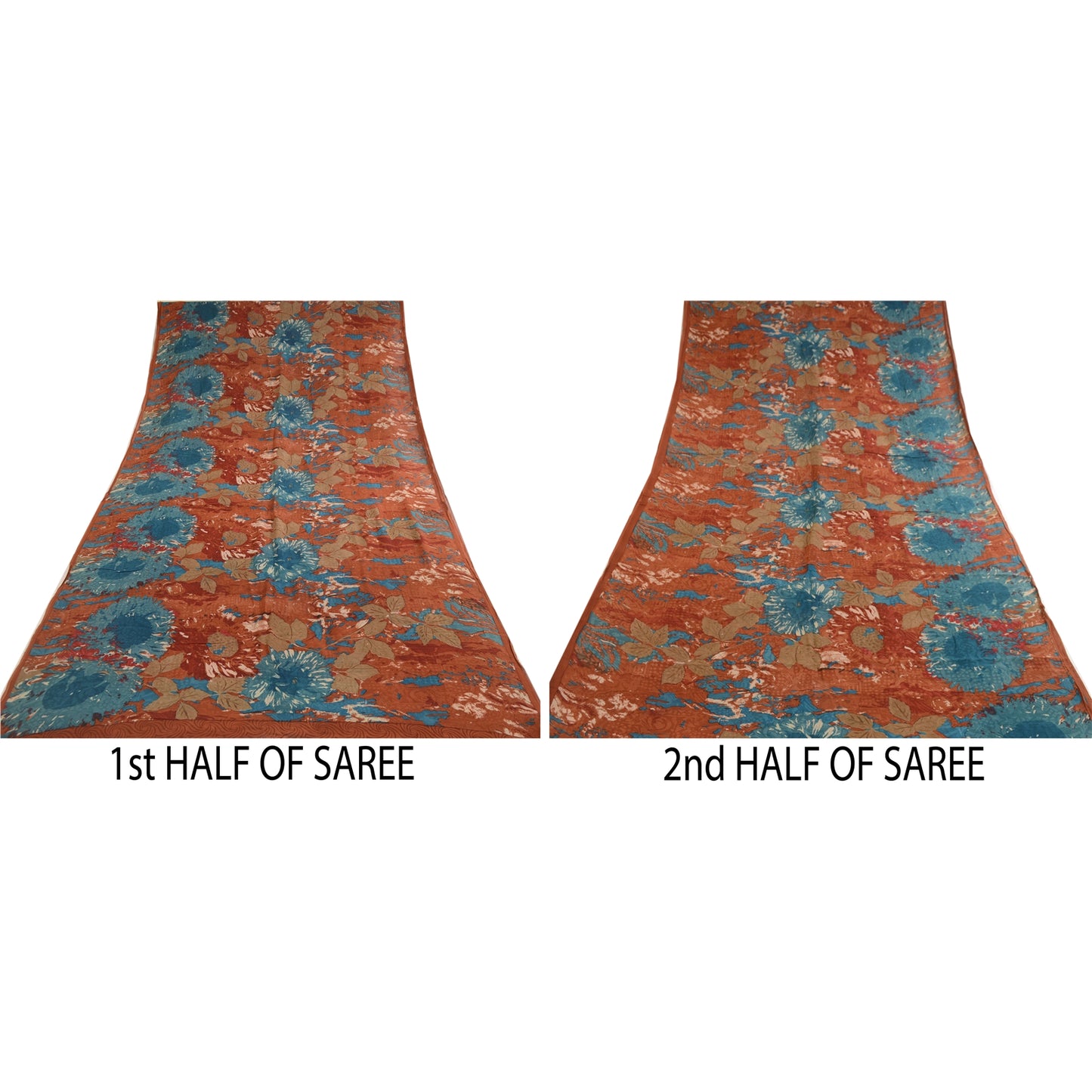 Sanskriti Vintage Sarees Orange Pure Georgette Silk Printed Sari Craft Sustainable Fabric