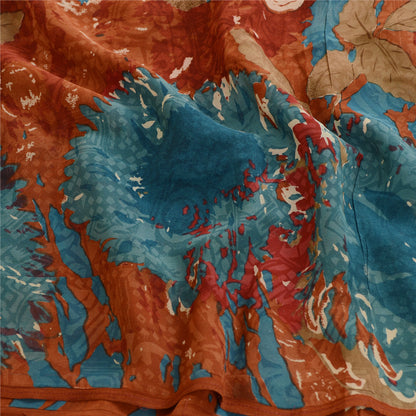 Sanskriti Vintage Sarees Orange Pure Georgette Silk Printed Sari Craft Sustainable Fabric