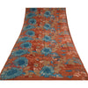 Sanskriti Vintage Sarees Orange Pure Georgette Silk Printed Sari Craft Sustainable Fabric