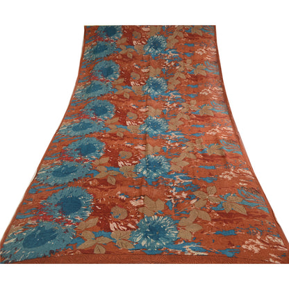 Sanskriti Vintage Sarees Orange Pure Georgette Silk Printed Sari Craft Sustainable Fabric